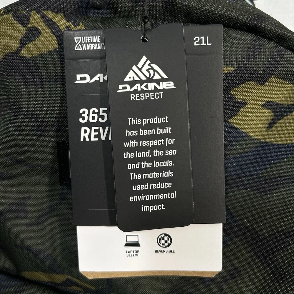Dakine 365 Pack Reversible Backpack 21L Cascade Camo Print 18X12X8 Laptop Sleeve